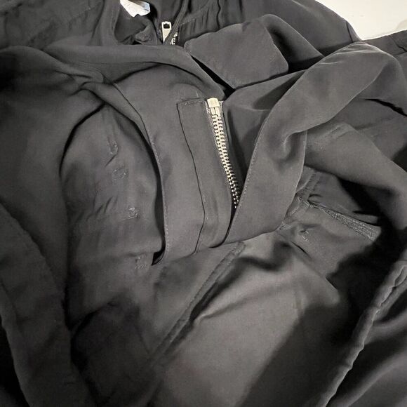 A.L.C. Black Jacket Silk Sheer Hood Zip Utility Coat Slouchy Belt Women’s - Picture 14 of 14